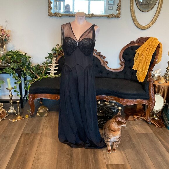 Vanity Fair Other - Vintage Vanity Fair Maxi Chemise Nightgown Slip Dress lingerie Size 38/L Black